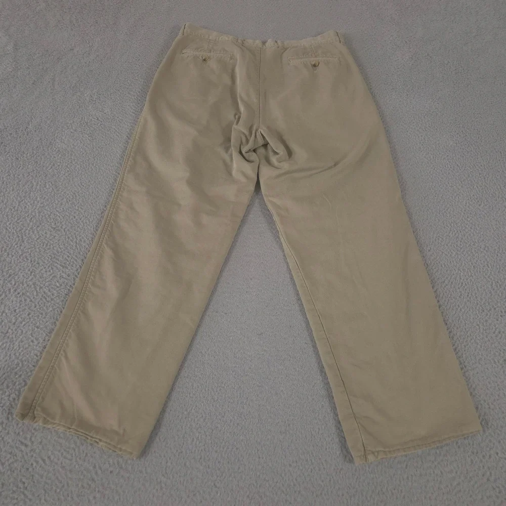 VINTAGE Eddie Bauer Pants Mens 35x32 Tan Straight Leg Flannel Lined Chino 90s